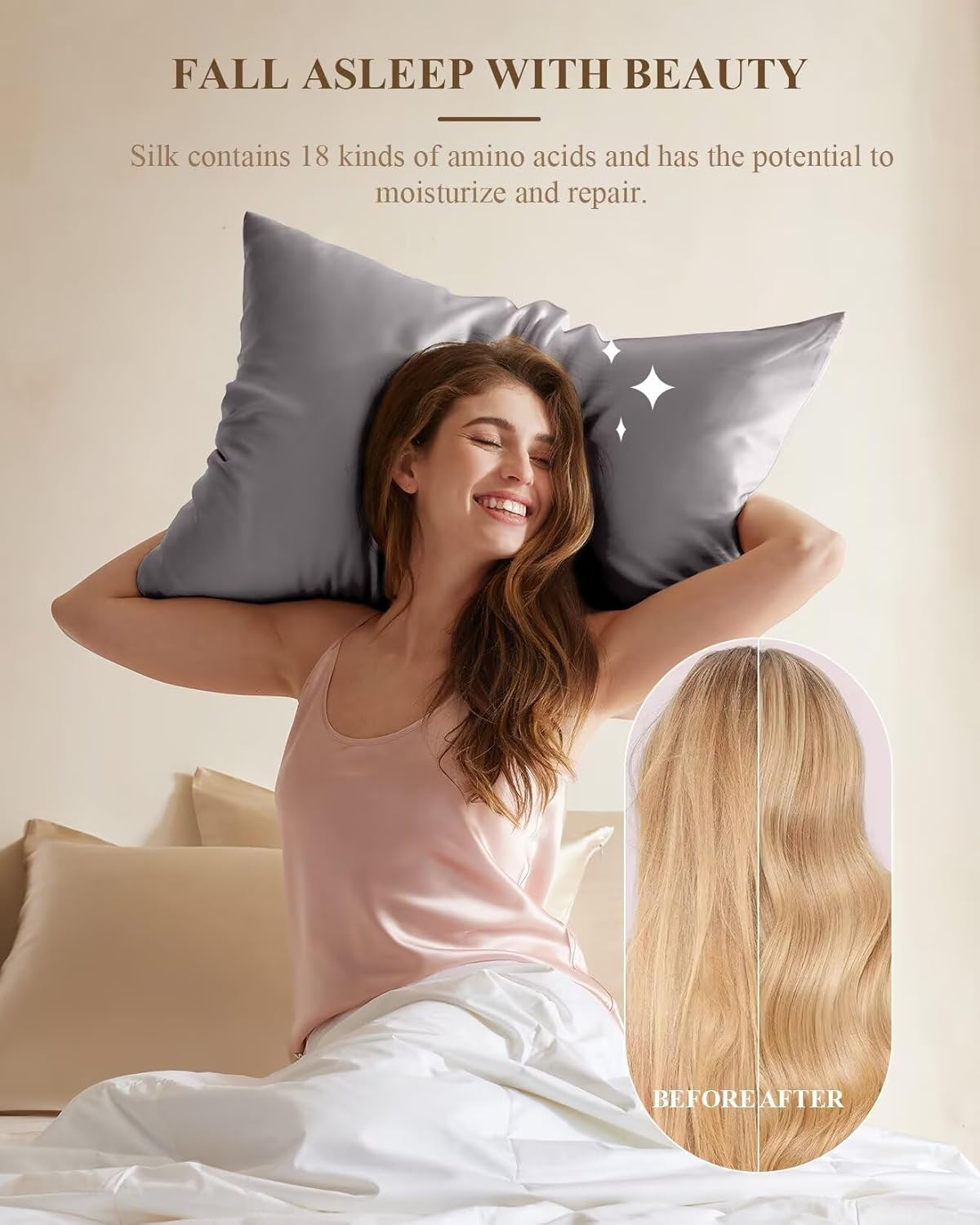 THXSILK 100% Mulberry Silk Pillowcase with Cotton Underside, King Size Silk Pillowcase for Hair and Skin, Soft Breathable Pillow Cover with Zipper (Grey, 20x36 Inches, 1 Pack)
