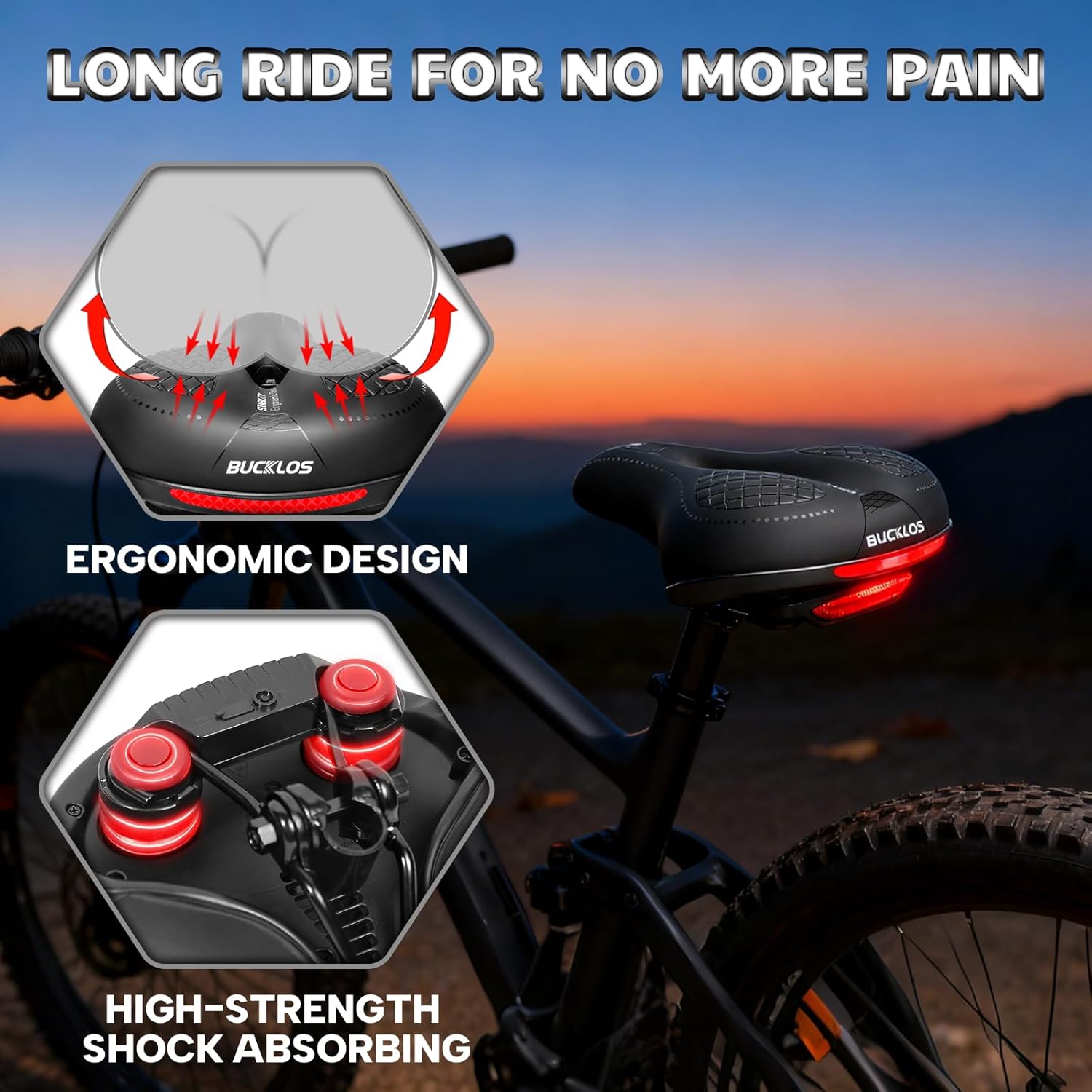 BUCKLOS Comfortable Bike Seat Cushion for Men Women Wide Bicycle Saddle Soft Memory Foam Padded Replacement Seats Fit for Peloton, Exercise Bikes, Ebike,Cruiser
