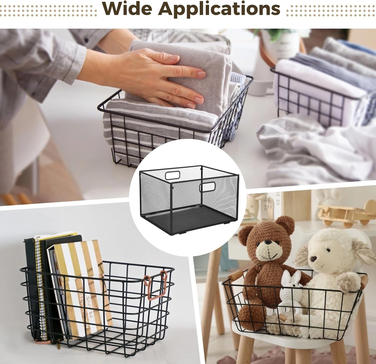 2 Pcs Black Metal Folding File Rack, Stackable Mesh Design Document Organizer with Portable Handles, Easy Assembly, 12.2 x 15.75 x 9.65 in, for Office Desk Storage & Hanging File Folders