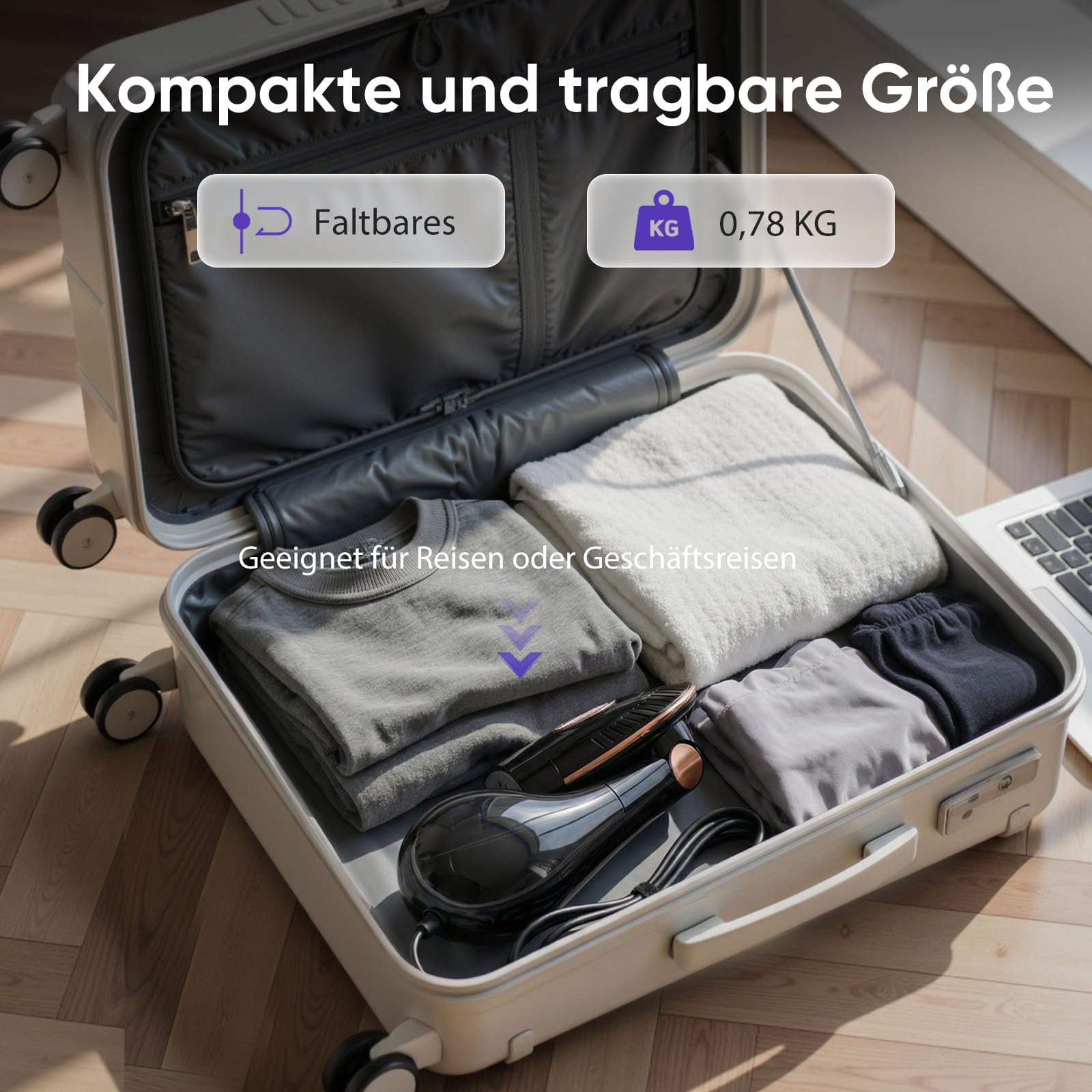 Steamer Dampfglätter - 1500W Steamer, 168ml Wassertank Dampfglätter, Faltenentferner für Kleidung & Clothing, 30s Schnellaufheizung, Bügeleisen 2-in-1 Steamer für Reise & Urlaub