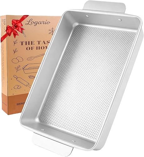 Molde para hornear de 9 x 13 pulgadas con asas de fácil agarre, antiadherente antiadherente texturizado de acero aluminizado, bandeja para brownie