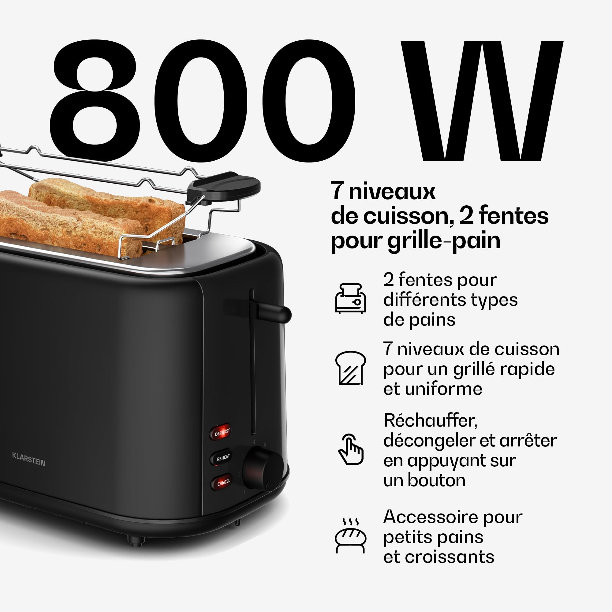 Klarstein Velaire Essential Set Petit-Déjeuner Grille-Pain 2 Fentes 7 Niveaux Bouilloire Électrique 1,7L