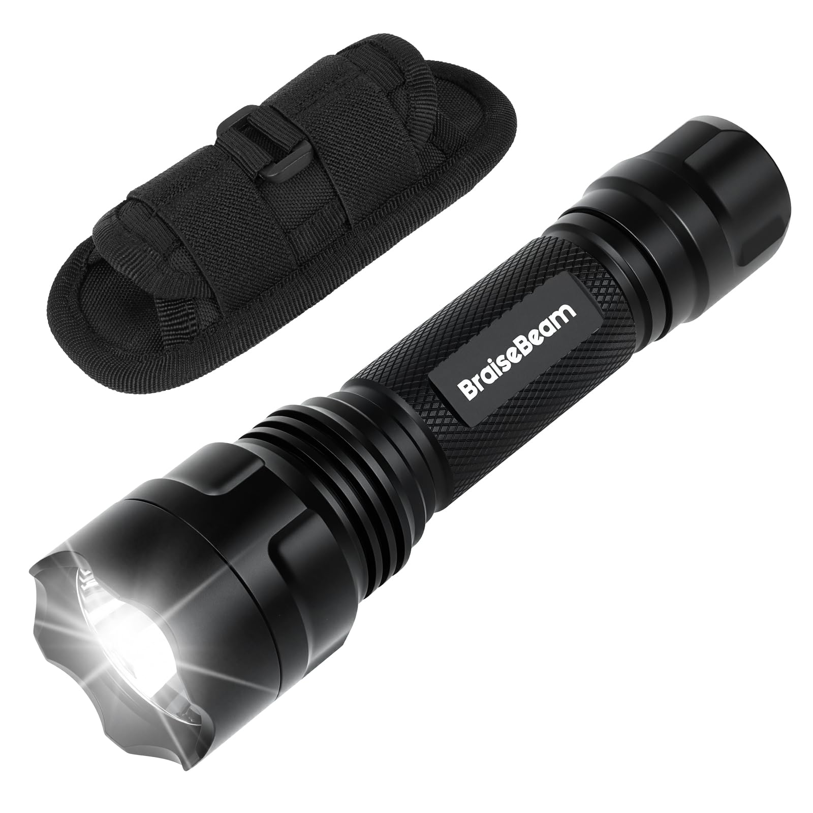BraiseBeam Tactical Torch with Holster, 1200 High Lumens Police LED Torch with Belt Holder