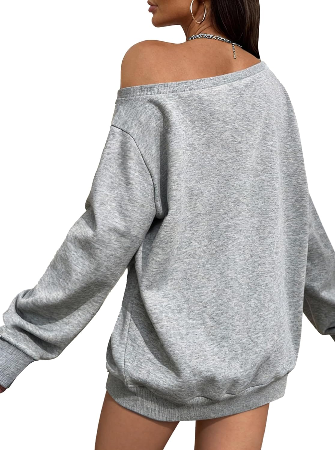 Remidoo Womens Off Shoulder Sweatshirt Drop Shoulder Oversized Long Sleeve Pullover Top - Image 2