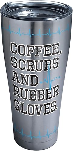 Tervis Nurse Life - Vaso aislado de triple pared para café, exfoliantes y guantes de goma, mantiene las bebidas frías y calientes, 30 onzas, acero
