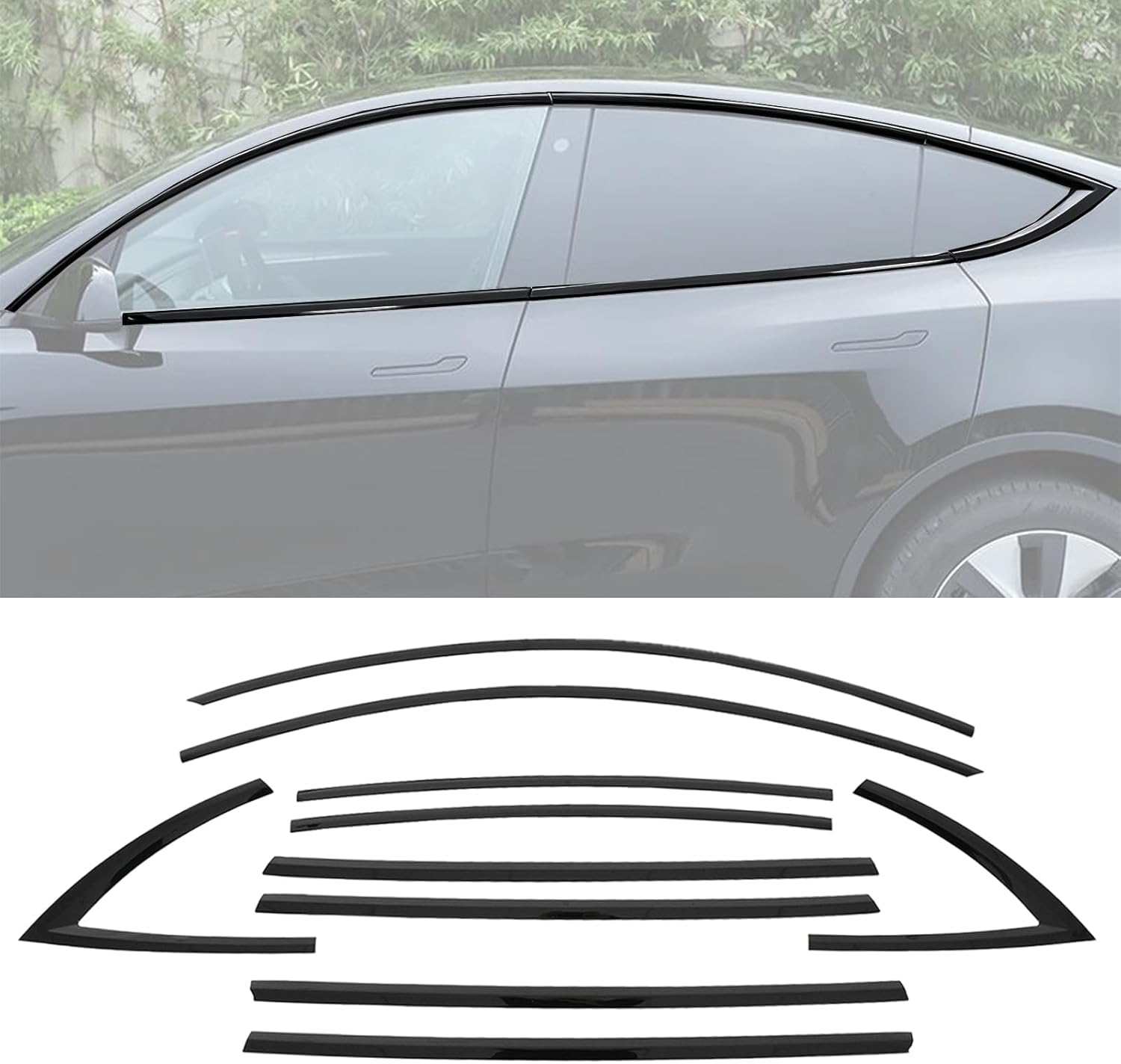 Window Trim Stainless Steel Chrome Delete for Model Y 2017-2025 ABS Black Window Trim Blackout Kit 10pcs Glossy Black ﻿ (for Model Y 2017-2025)