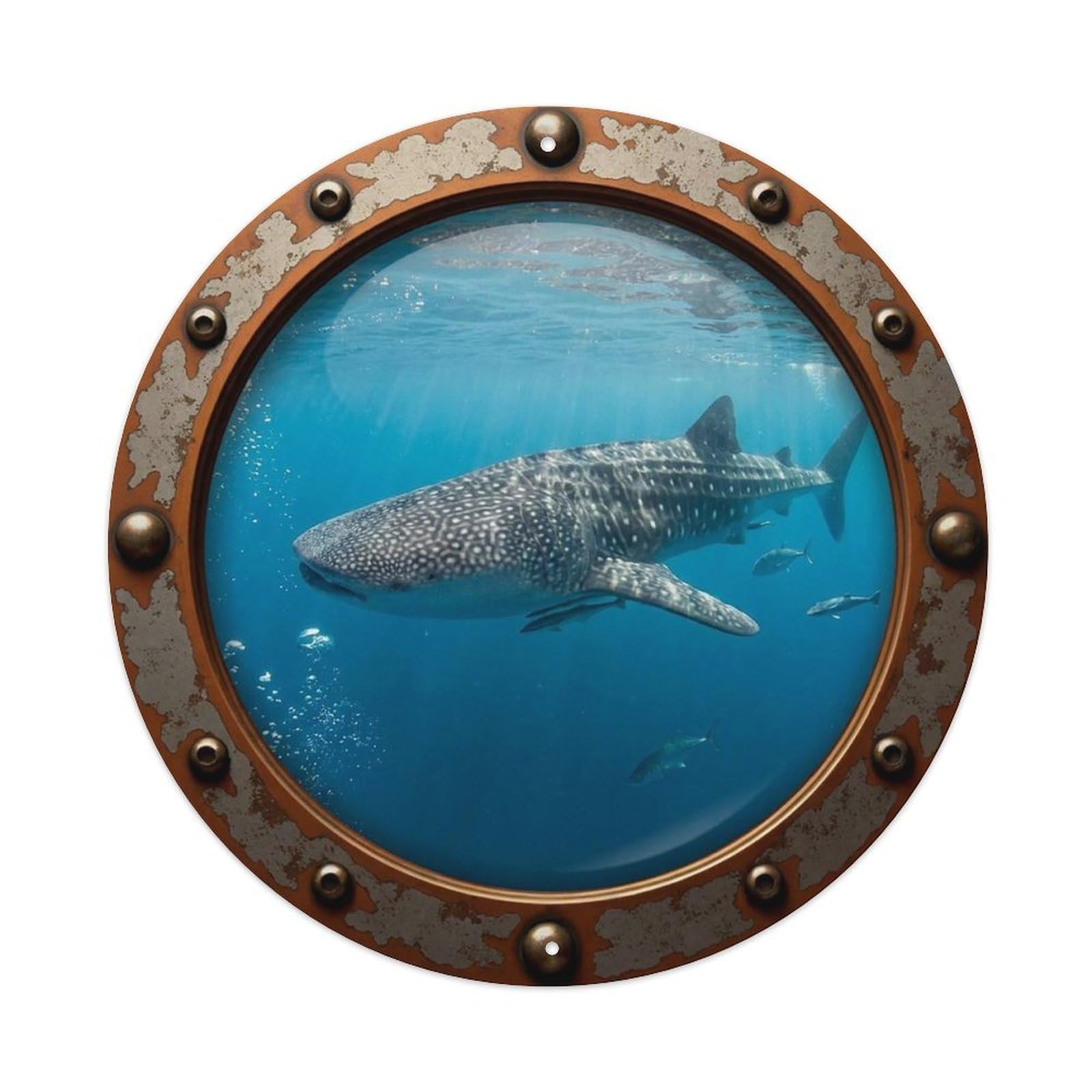 Gead 8X8inch Style Vintage Porthole Whale Shark Nautical Window View Metal Tin Sign