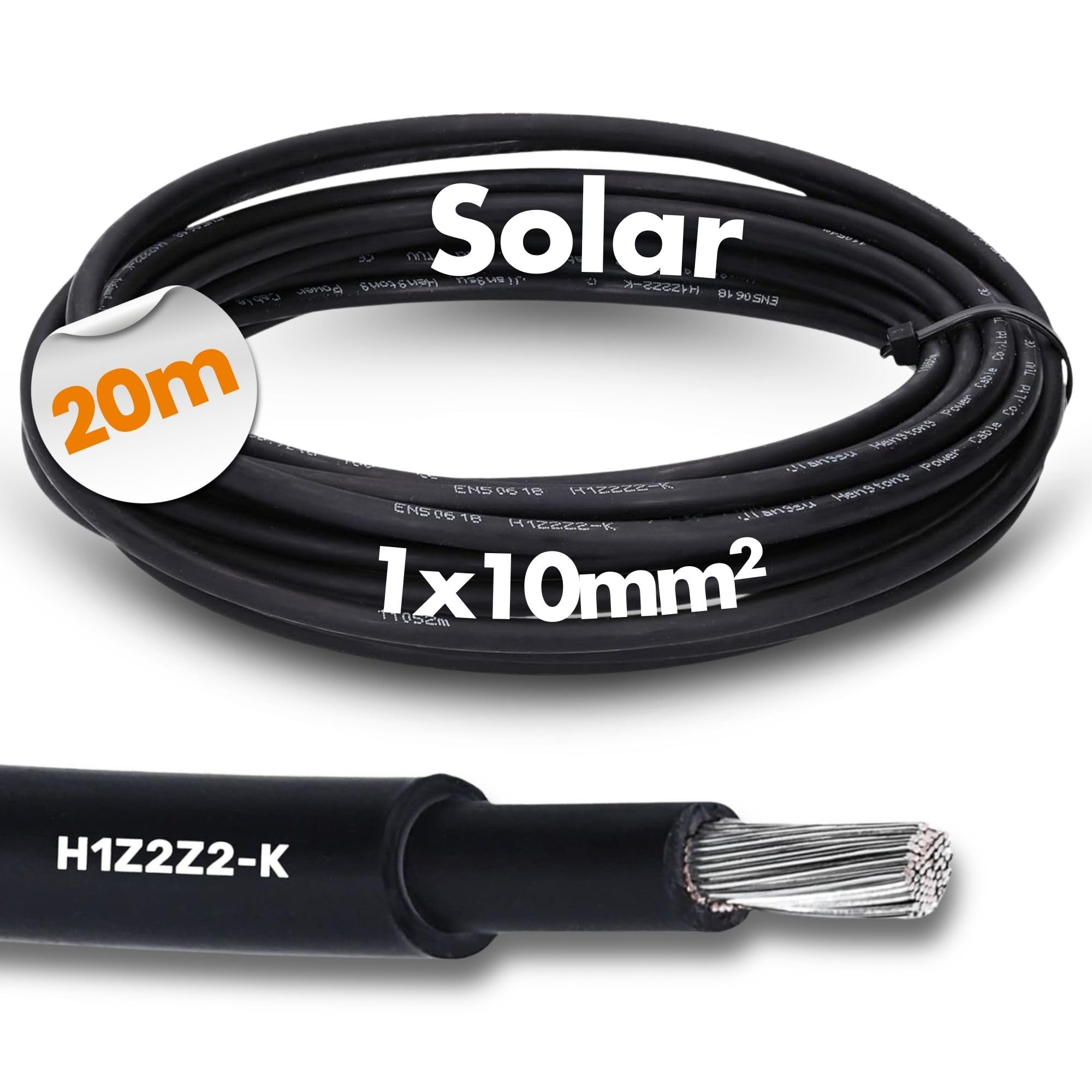 Lapp 20m Cable Solar H1Z2Z2-K 1x10mm2 Negro - Cable Fotovoltaico Exterior | Resistente a rayos UV y libre de halógenos, cable de cobre estañado de 10 mm2 para sistemas e inversores fotovoltaicos