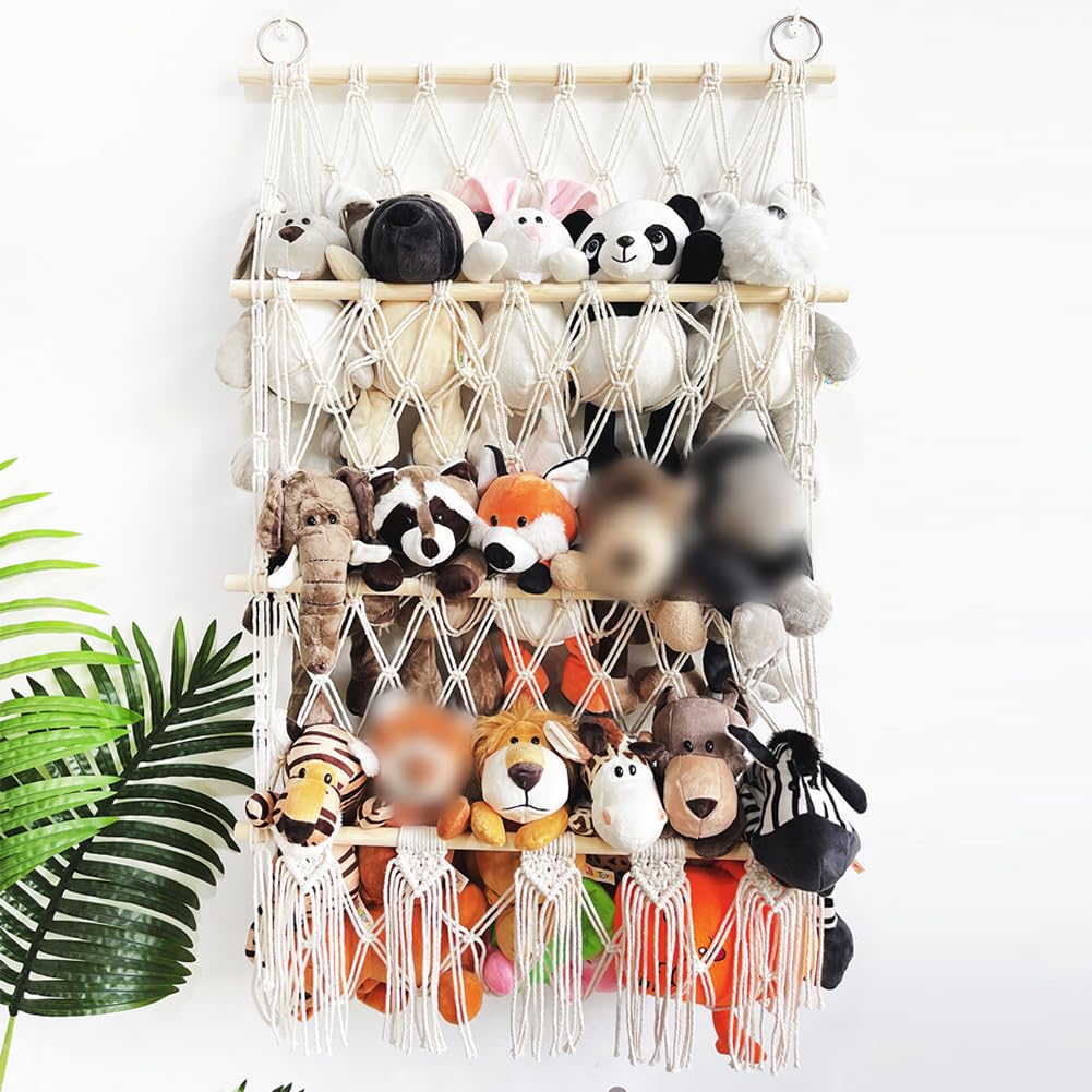 Hamac de Rangement pour Jouets Tissée à la Main en Corde de Coton à Suspendre Support de Rangement Peluche