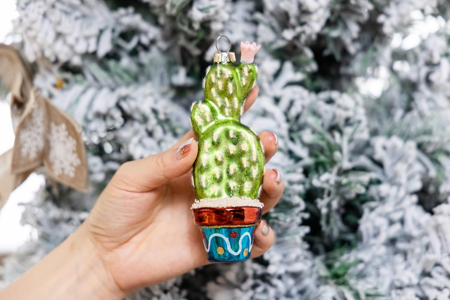 Set of 2 Hand Blown Glass Cactus Ornaments for Christmas Tree, Hanging Glass Cactus Ornament - Image 4