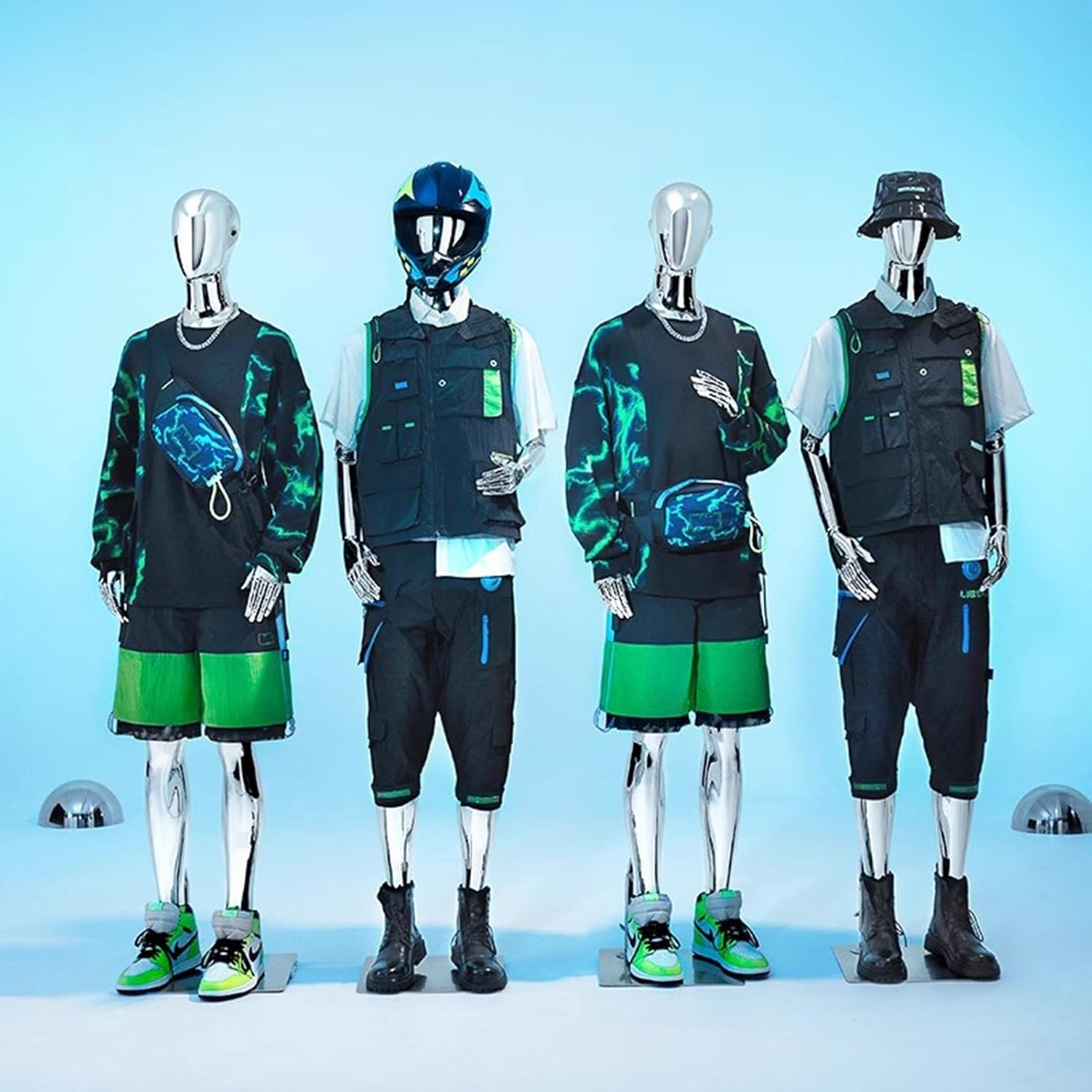 63 in High Window Display Clothing Body Retail Mannequins, Detachable Mannequin with Rotatable Solid Wood Arms and Head,Silver