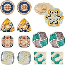 PH PandaHall Set of 14, 7 Types of Decorative Buttons, Metal Buttons, Enamel Buttons, Retro, Alloy, for Clothes, Coat Buttons, 1 Hole, Flower, Triangle, Square, Sewing Buttons, Home Sewing, Handmade