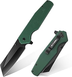 FLISSA Folding Knife, 4-3/4" Reverse Tanto Folding Pocket Knife, Black Stonewash Blade, G10 Handle, for Hunting, Survival, Camping and Outdoor Activities, Great Gifts for Dad - FLISSA