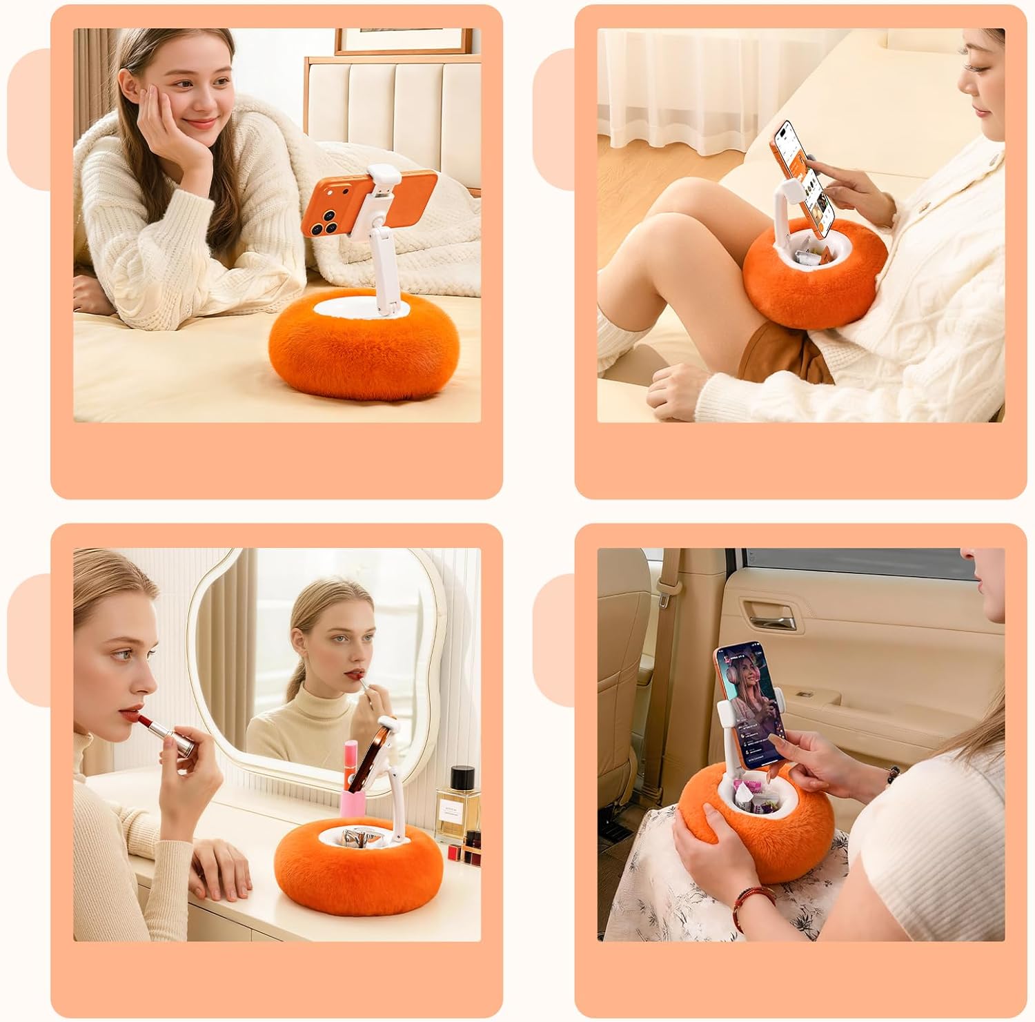 Phone Pillow Stand,Angle & Height Adjustable Phone Holder with Snack Bowl & Suction Cup Base,Hands Free Phone Holder for Bed/Desk/Sofa,Compatible with 4-7in Phone (Clip)