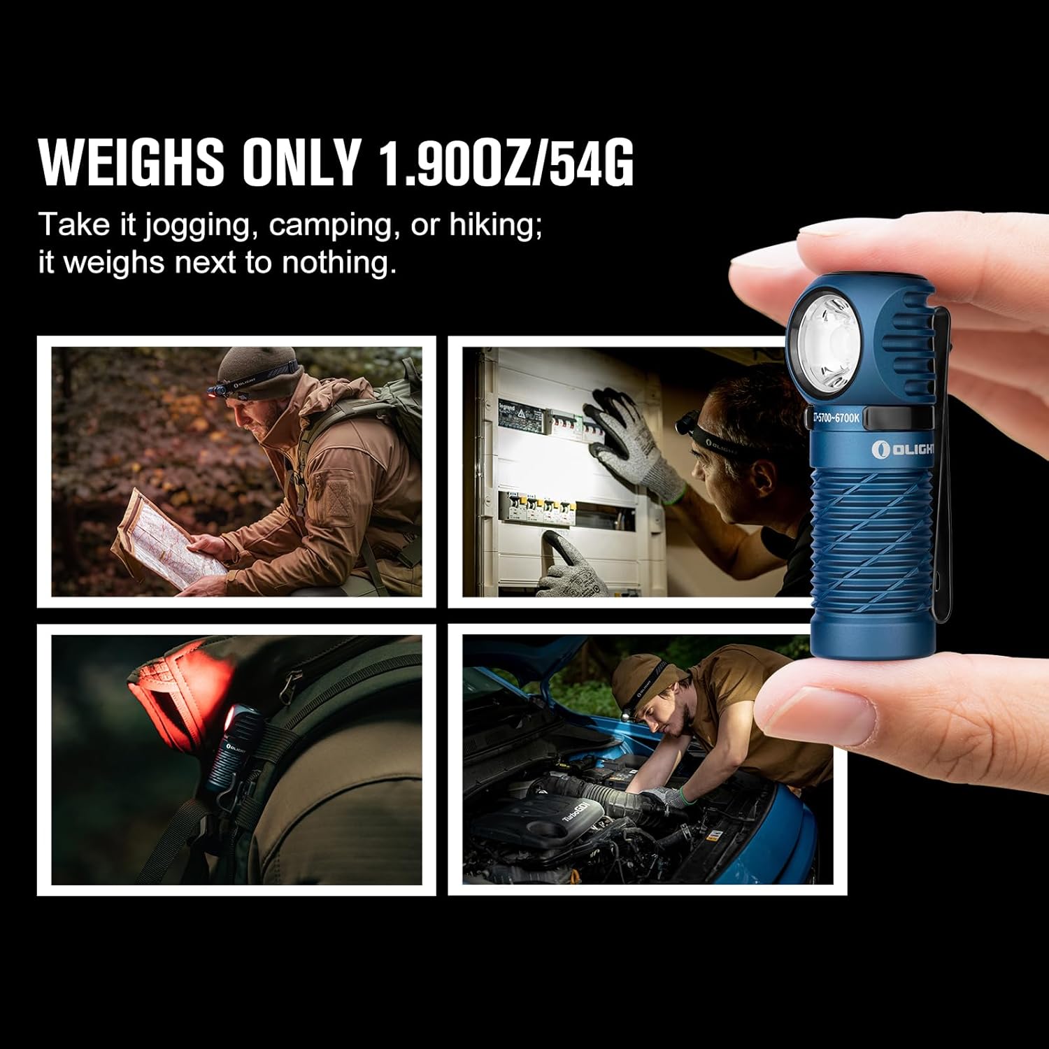 OLIGHT Perun 2 Mini Headlamp 1100 Lumens LED Head Flashlight, Rechargeable Headlight with Red Light Option, Great for Working, Camping(Midnight Blue Cool White) - Image 3