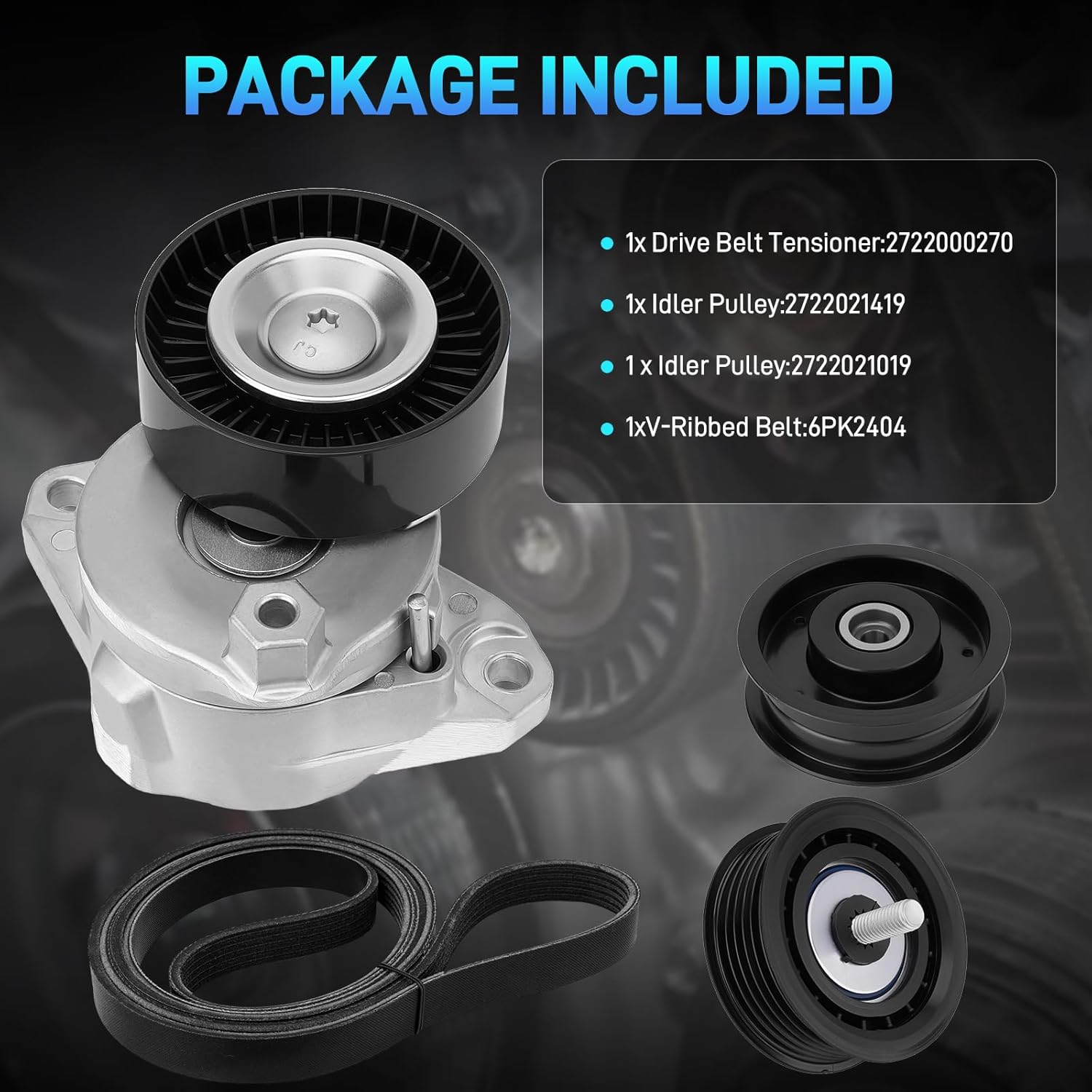 Serpentine/Engine Drive Belt Tensioner and Idler Pulley Kit Compatible with 2006-2011 Mercedes-Benz ML350 GL450 E350 C300 S550 CLK350, Replaces# 2722021419 2722000270 2722021019 6PK2404