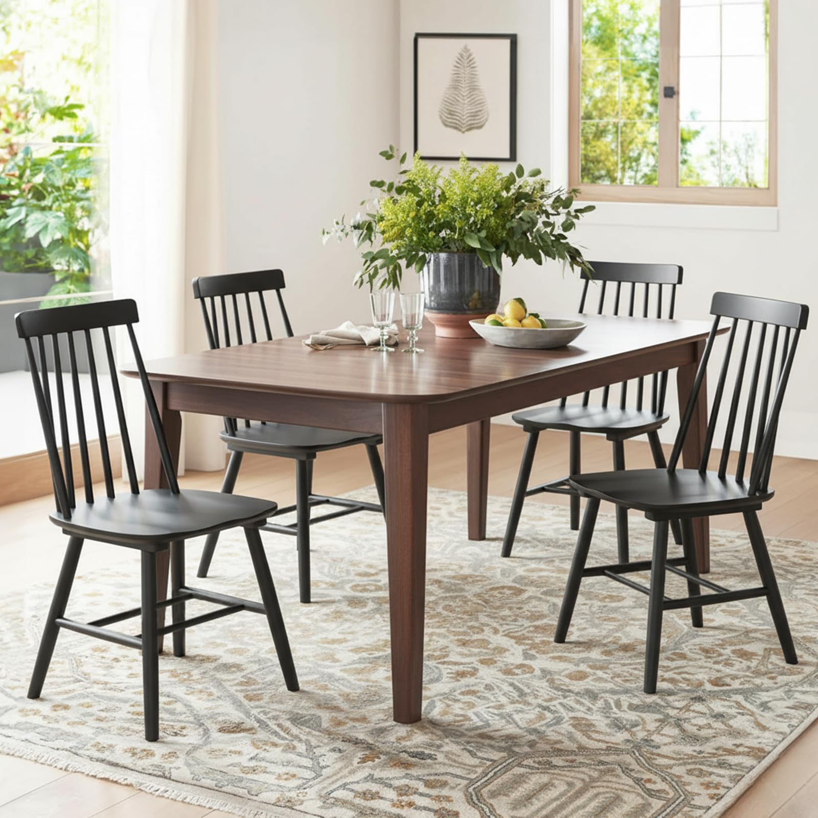 ATOMHOME Windsor Black Wooden Dining Chairs Set of 4, Wood Dining Room Chair Spindle Side Country Farmhouse Chairs for Kitchen and Dining Room, Black