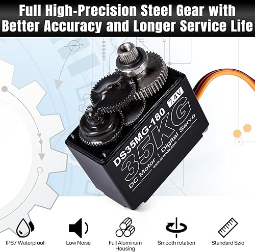 Miniatura 2 de Servo motor de dirección RC de alto par a prueba de agua de 77.2 lbs, potente y rápido engranaje de metal completo digital de alta velocidad servo