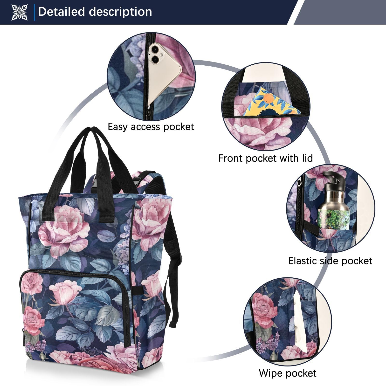 Borse per pannolini per neonata elegante stile fiore blu