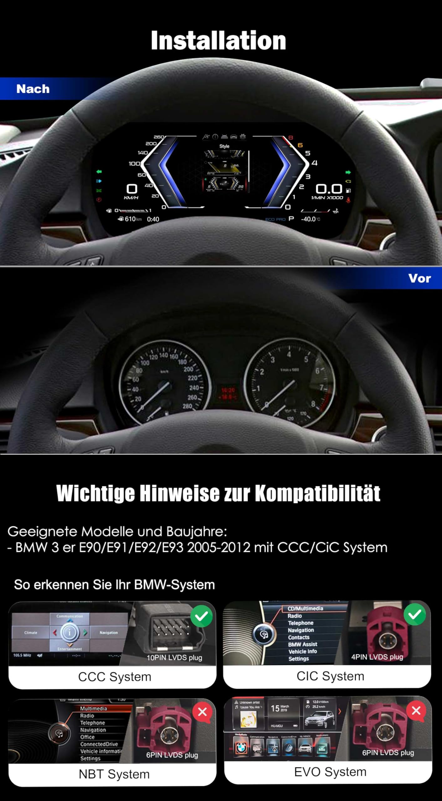 10" HD LCD Display digitale tachimetro per BMW 3 serie E90 E91 E92 E93 2005-2012 CCC/CIC tachimetro cruscotto cluster strumenti di ricambio 7-UI controllo volante LINUX 4 core Plug & Play