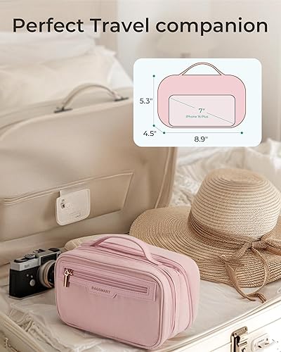 Miniatura 2 de BAGSMART Bolsa de maquillaje de viaje, bolsa de cosméticos, estuche organizador de maquillaje, Rosado, Bolsa cosmética de gran apertura del viaje