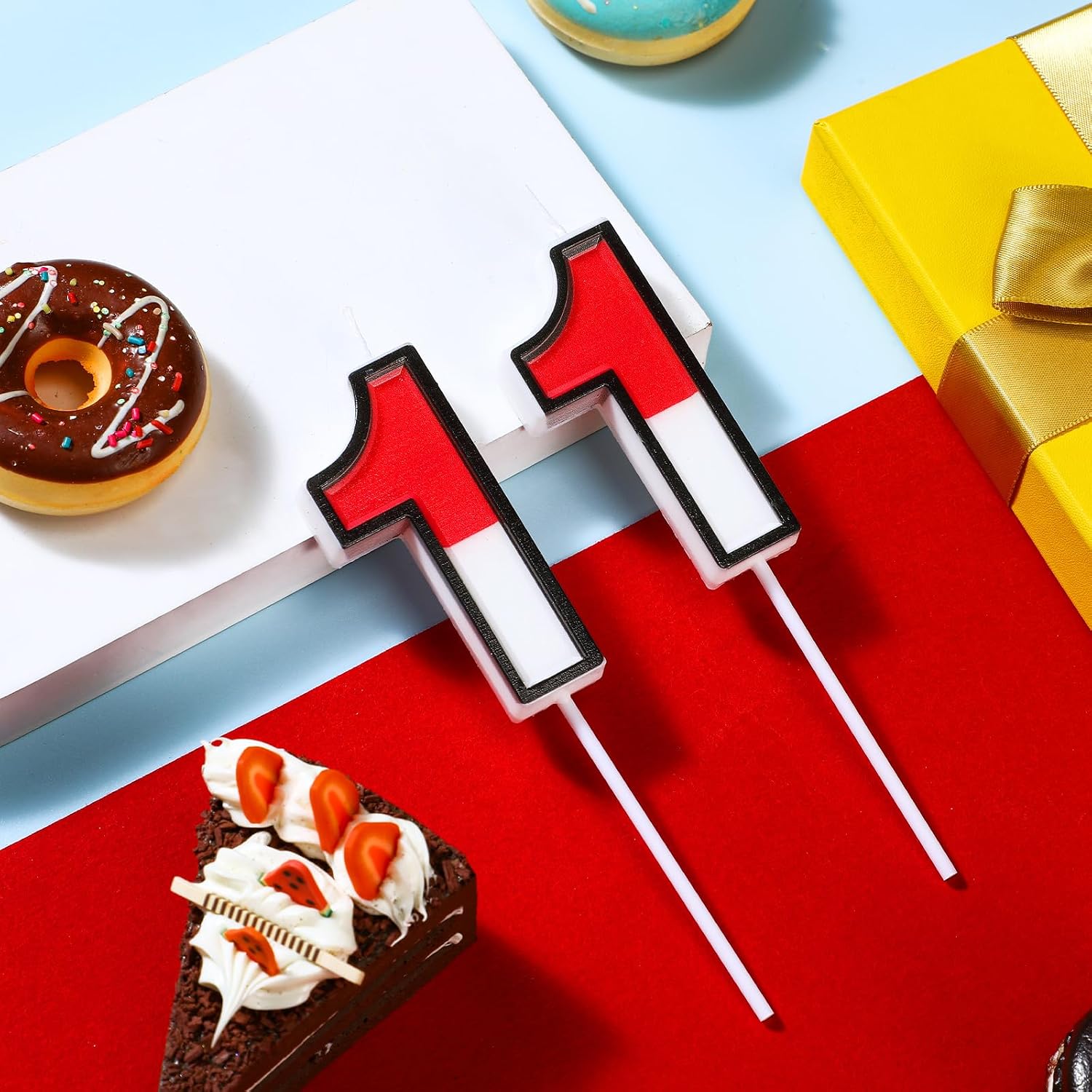 Conelist Cartoon Red and White Birthday Cake Candle Numeral Birthday Cake Topper for Animated Decoration Cartoon Party Supplies(Number 11) image 2