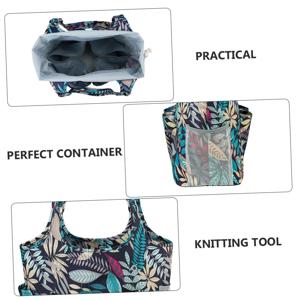 Bolsa de Almacenamiento para Tejer Oxford con Patrón de Azul Organizador Portátil para Ganchillos y Agujas Múltiples Compartimentos para Accesorios de Crochet y Punto
