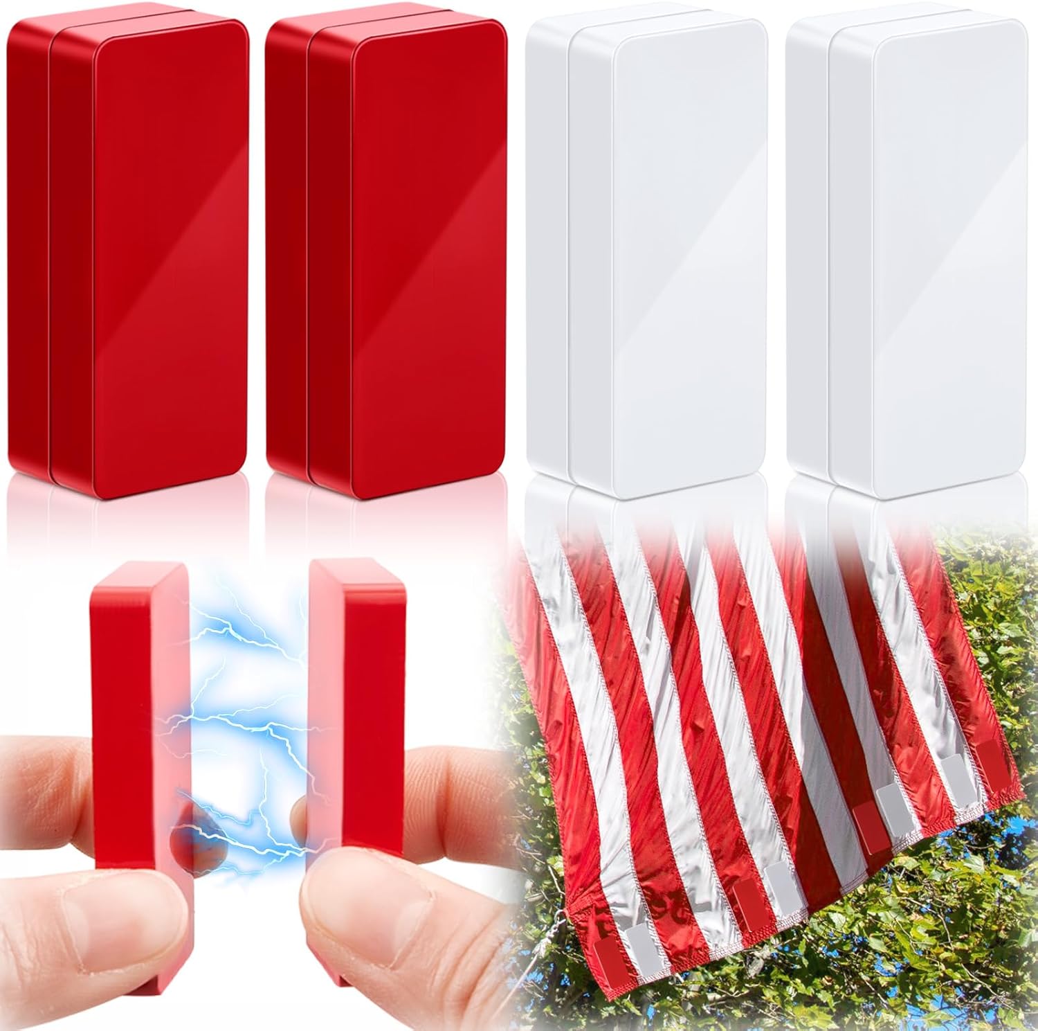 8 Pcs Outdoor Flag Weights Magnetic for Bottom of Flag Wind Banner Weights Waterproof for Stopping Outdoor Banner Drapery Tangles (Red,White) 8 Red, White