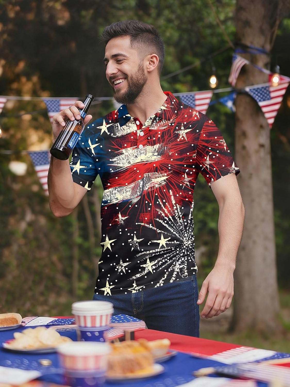 4th of July Polo Shirts for Men 250 Years America Anniversary Flag Dri Fit Shirt Patriotic Independence Day Outfit