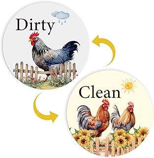 Dishwasher Magnet Clean Dirty Sign - Cosmisun Chicken Clean Dirty Magnet Farmhouse Animal Clean Dirty Signs Rooster Double Sided Reversible Dish Washer Kitchen Indicator for Home Refrigerator Decor