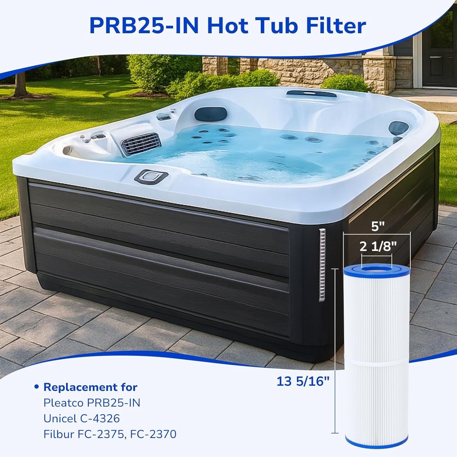 Fil-fresh 5×13 Drop-in Hot Tub Filter Replacement for Pleatco PRB25-IN, Spa Filters Replace Guardian 413-106, Unicel C-4326, Filbur FC-2375, FC-2370, 25 Sq. ft, 2-Pack - Image 2