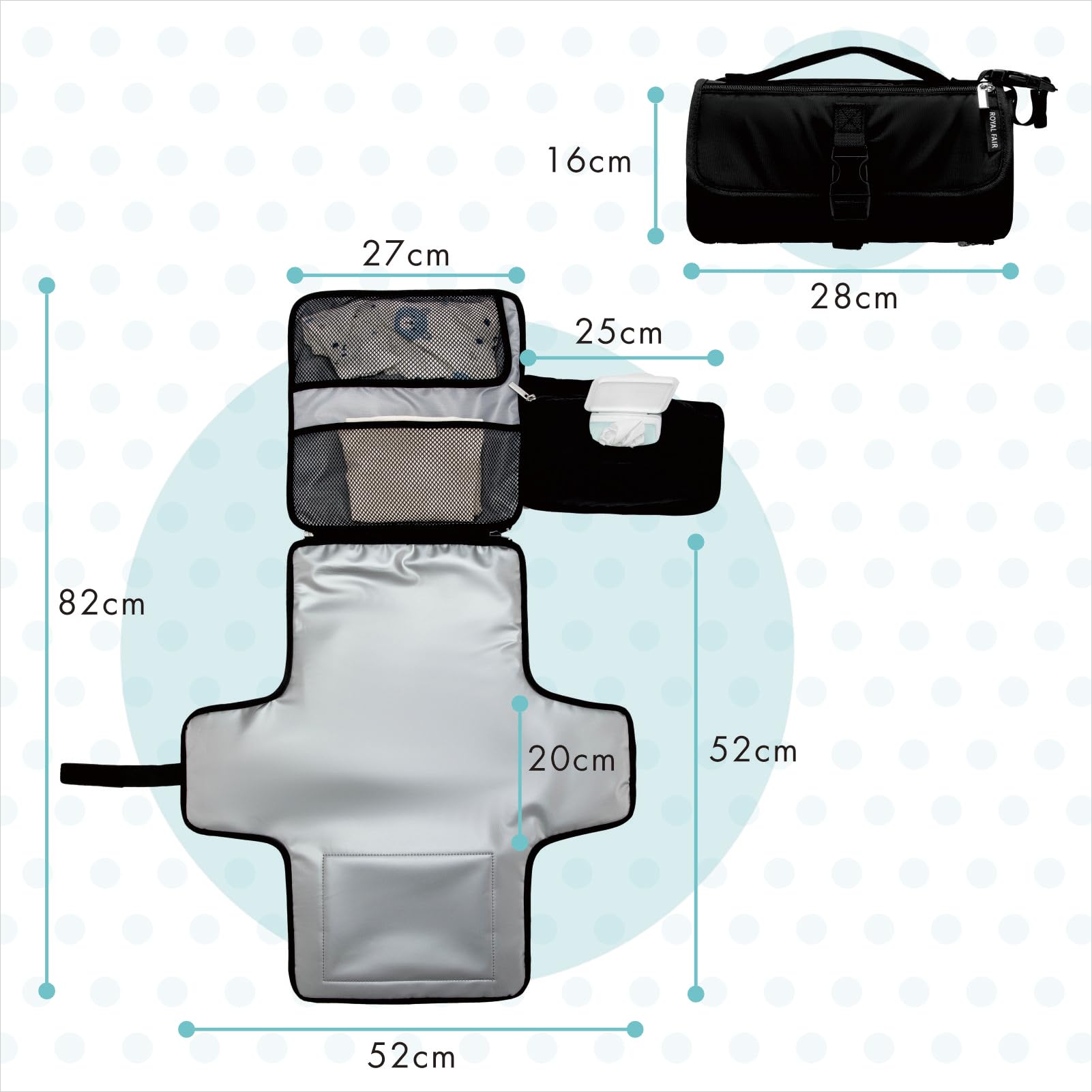 ROYALFAIR Baby Wickelrucksack Wickeltasche Rucksack mit tragbarer Wickelauflage, Windeltasche mit Fächern，Babytasche Multifunktional für Mama und Papa,Schnullerhalter und Kinderwagengurten.