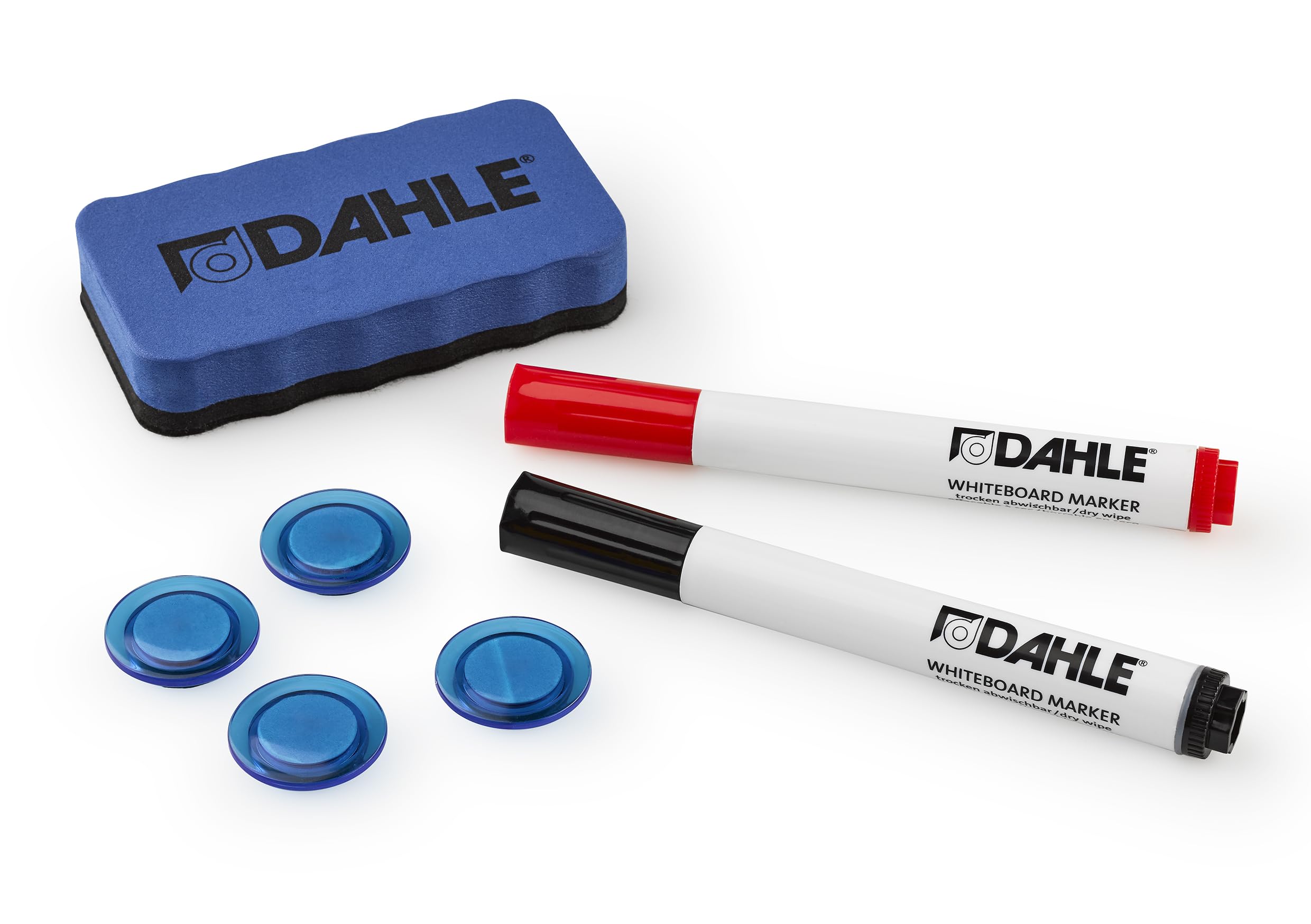 Dahle Set di base per lavagna bianca 2 pennarelli 4 magneti 1 tergicristallo magnetico