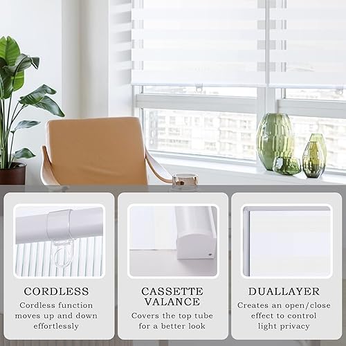 Miniatura 3 de AOSKY Zebra - Persianas enrollables sin cordones para el hogar, con control de luz y de doble capa para día y noche, fáciles de instalar (45