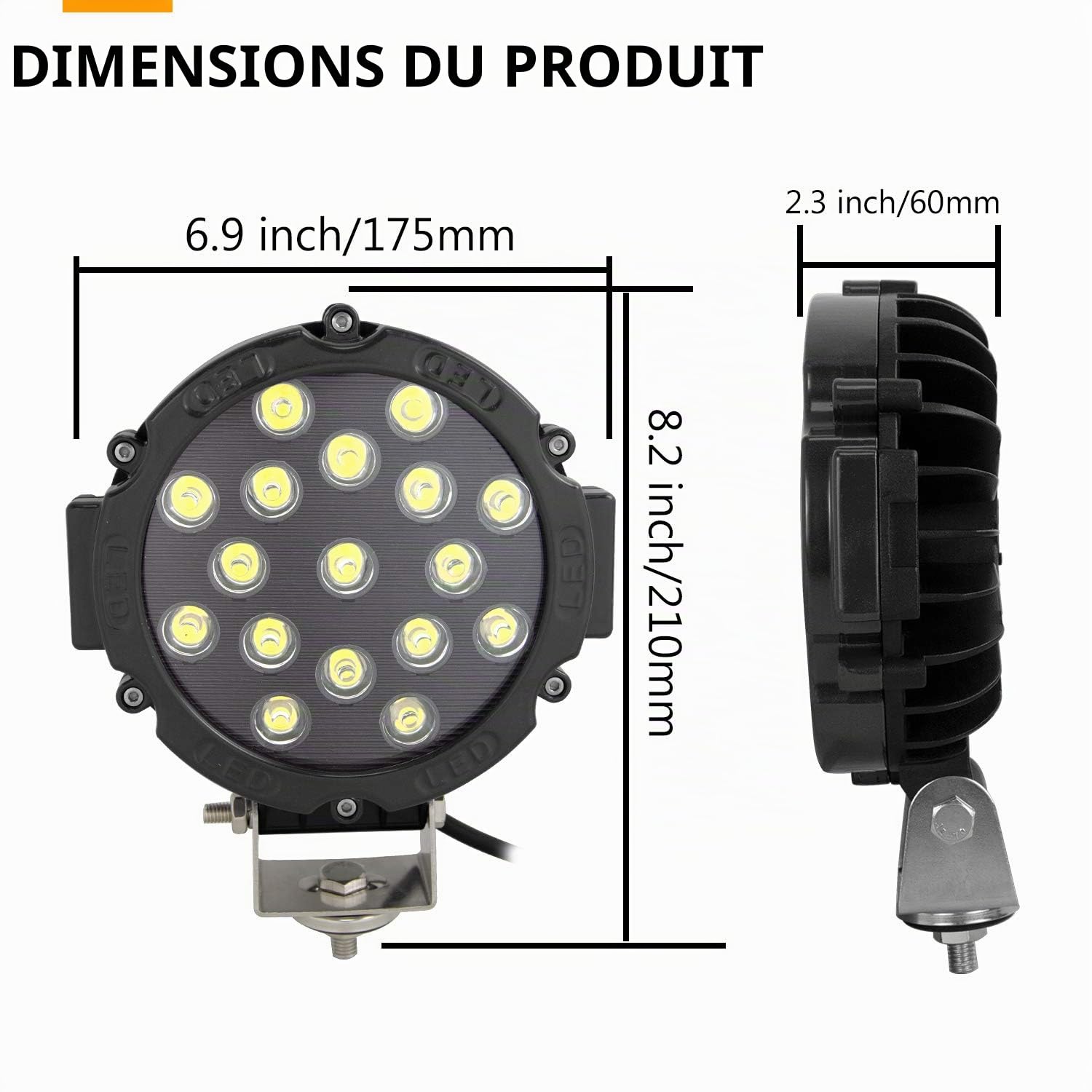 RIGIDON 2 x Rond Phare de travail led, 7 Pouces 18 cm 51W Spot Phare Led