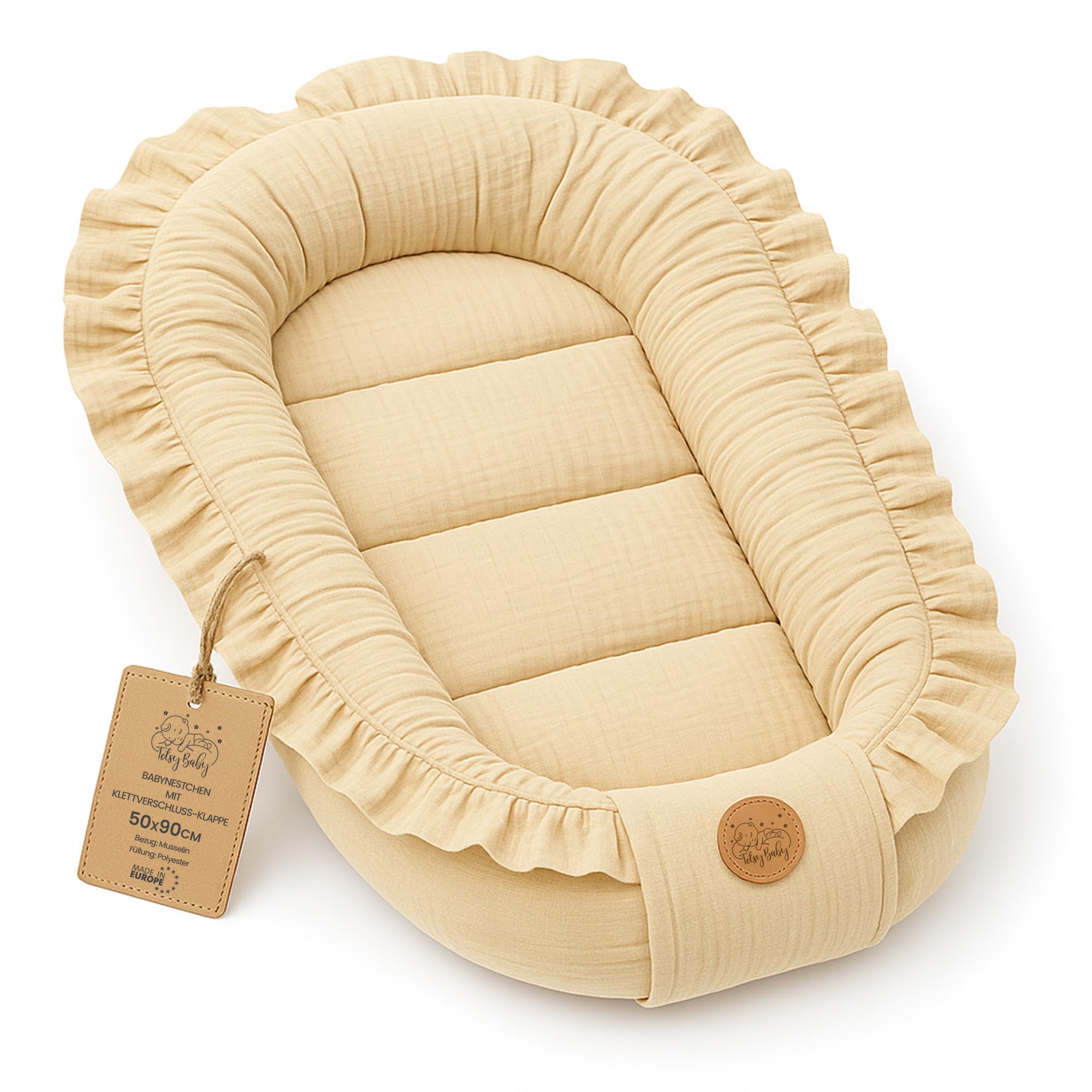 Mussola Riduttore lettino neonato - 90x50 cm baby nest trasportabile per neonati nido culla pod cocoonababy babynest antisoffoco Beige chiaro