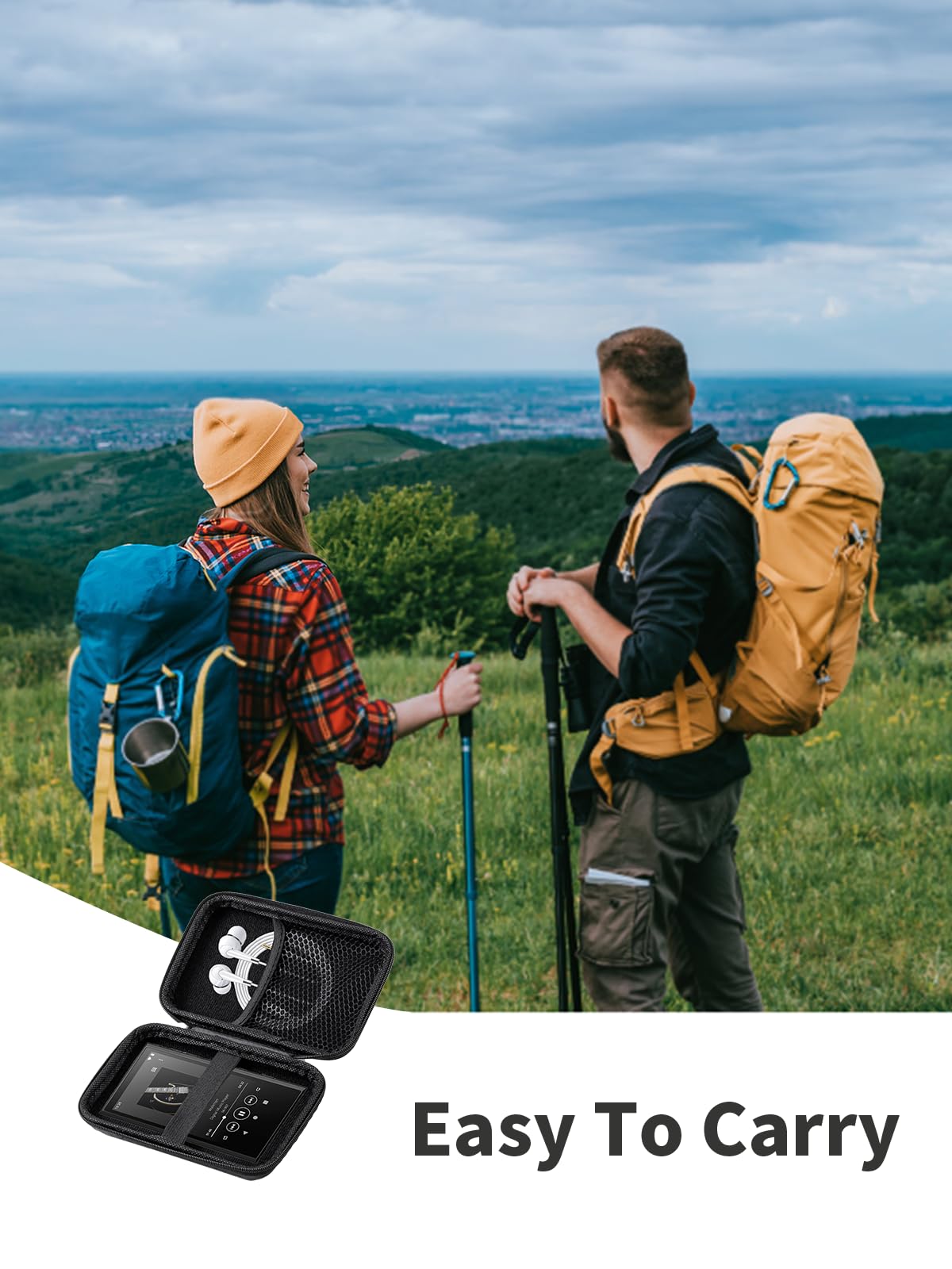 Etui do HiFi Walker G7 4 cali odtwarzacz MP3 - przenośne etui ochronne z kablem USB i miejscem na kartę pamięci, wodoszczelne i ochrona przed uderzeniami, czarne | praktyczna torba organizera na MP3
