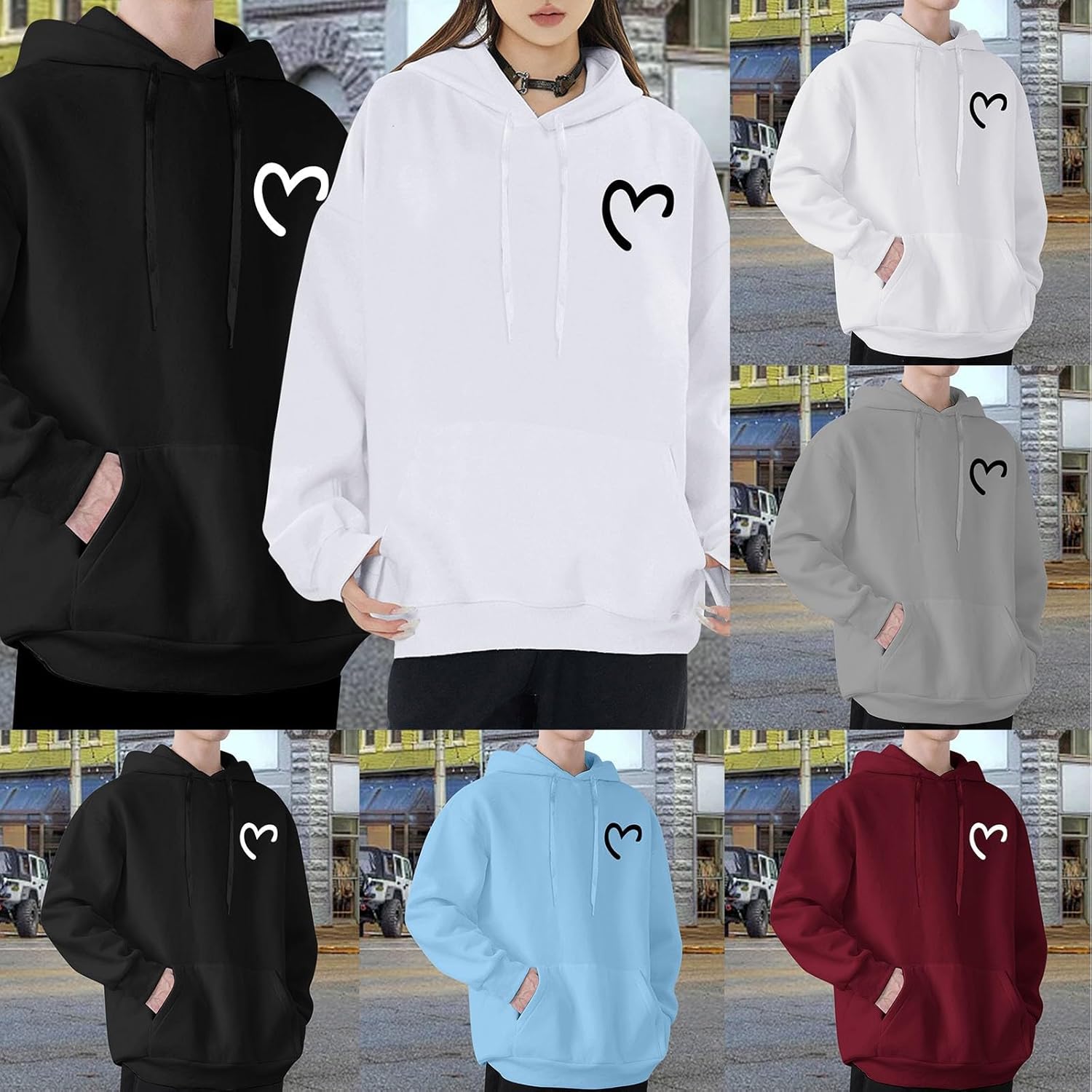 [qexkgsng] ペアルック パーカー カップル レディース フード付き カジュアル トレーナー メンズ パーカー ハート柄 パーカー お揃い ペア服 長袖 韓国 コーデ ペアルック カップル 服 男女兼用 彼氏 彼女 誕生日 記念日 プレゼント 春秋冬