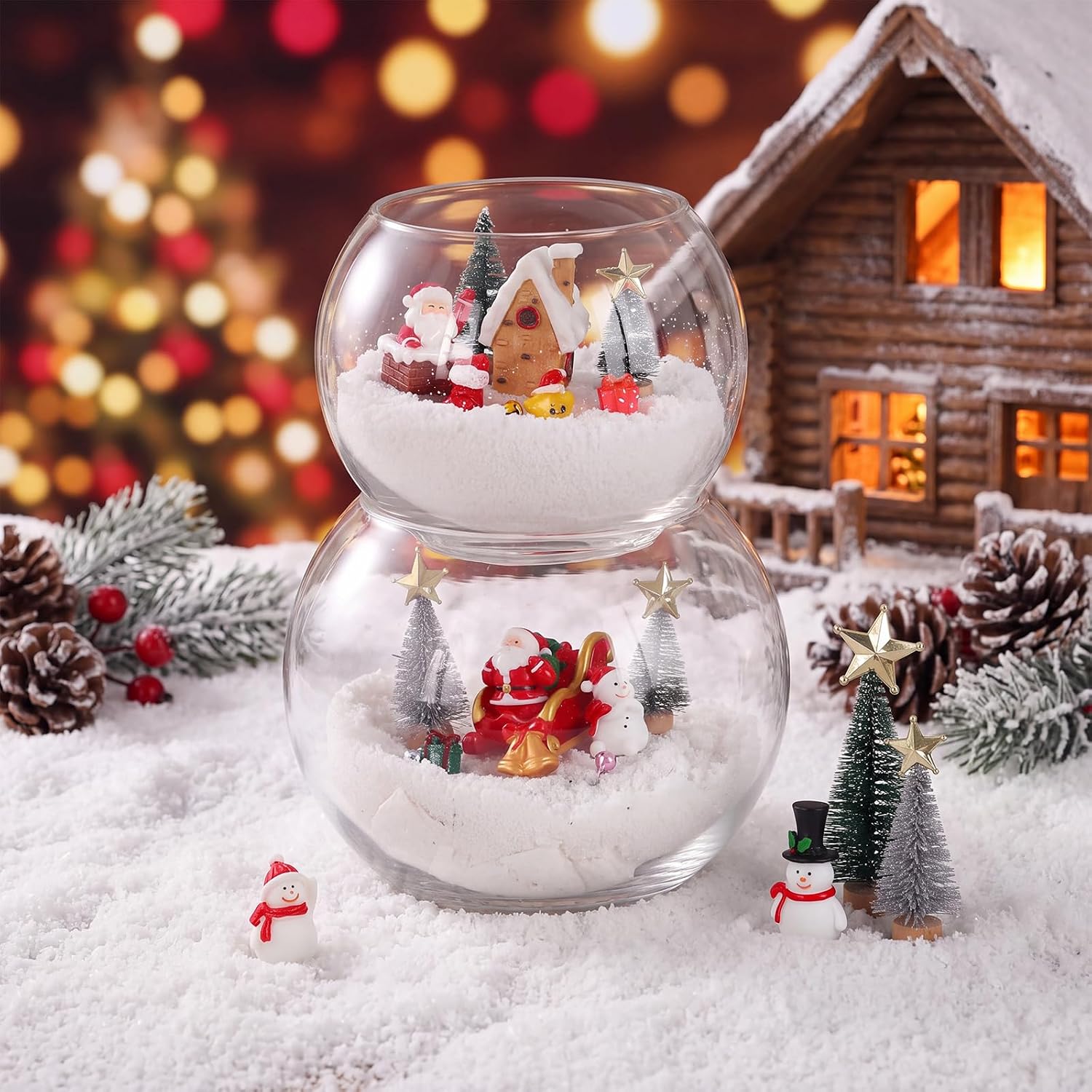 Roowest 150 Pcs Miniature Christmas Figurines for Snow Globe Kit DIY Crafts Mini Resin Ornaments with Santa Claus Stars Snowman Elk Reindeer Mini Christmas Trees (Silver Dark Gray Dark Green)