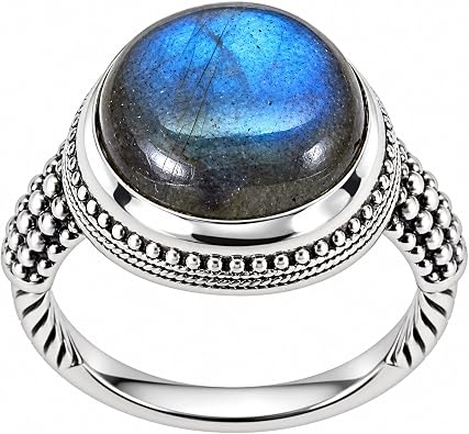 925 Solid Sterling Silver Handmade Natural Gemstone Labradorite Ring Dotted & Rope Vintage Cocktail Ring Labradorite Ring Jewelry Healing Gemstone Ring Birthday Gift