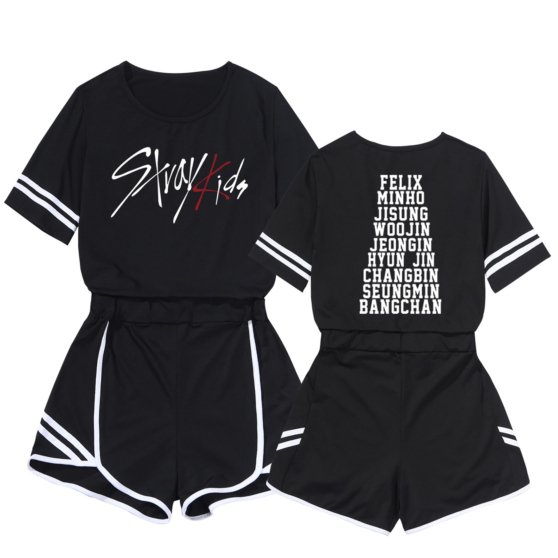 Kpop Stray Kids T-shirt+Shorts Set Femmes 2 pièces tenues à manches courtes Imprimer Top Elasit Taille Shorts