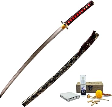 Twist Damascus Katana and Big Care Kit Combination,Includes a 1095+15N20 Twist Damascus Katana and a Big Katana Cleaning Kit