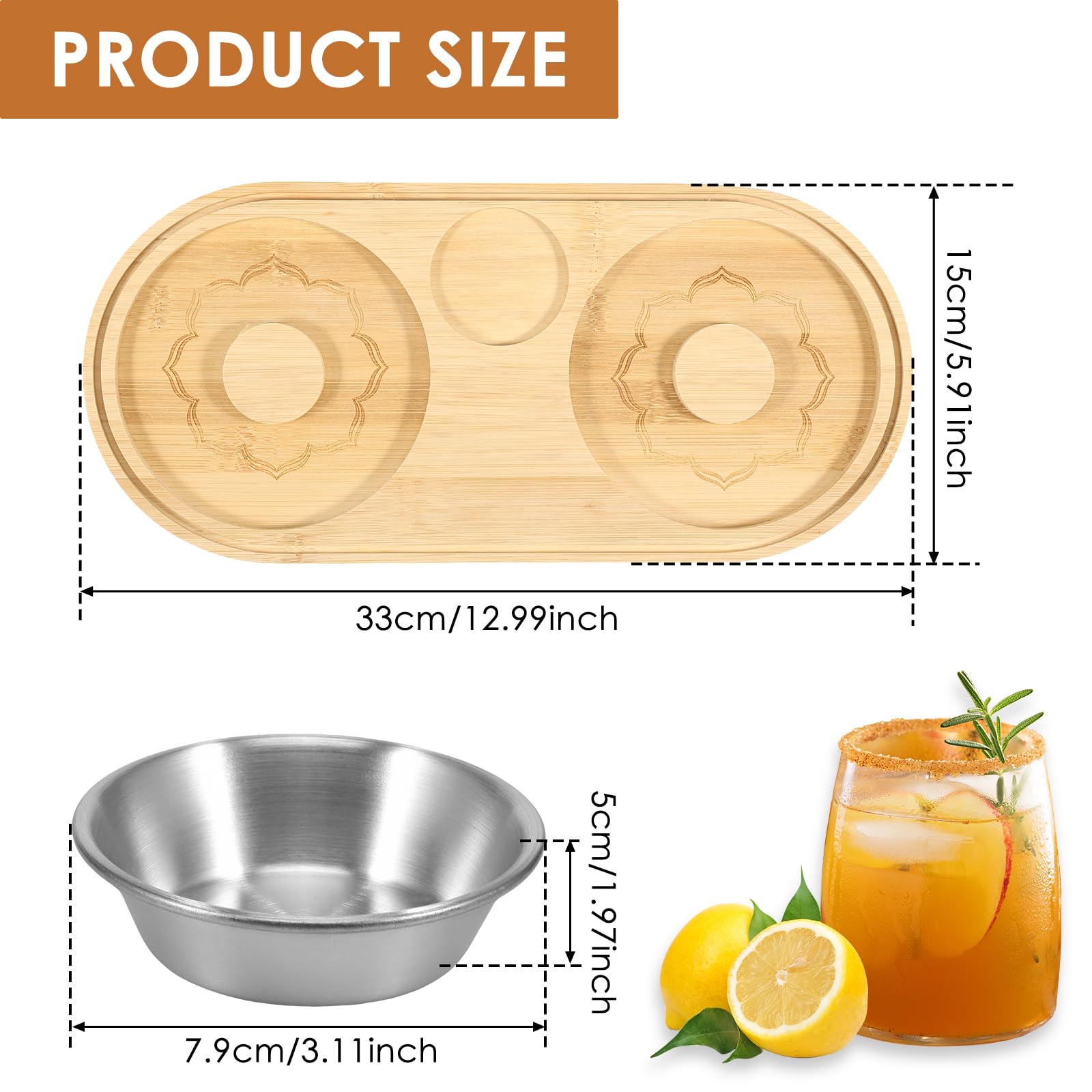 Margarita Salt Rimmer 2 Rimmer Hole Bar Glass Rimmer Bamboo Cocktail Salt Rimmer with Stainless Steel Spice Container Bartender Tool for Bar House Party Bloody Mary Manhattan Drinks