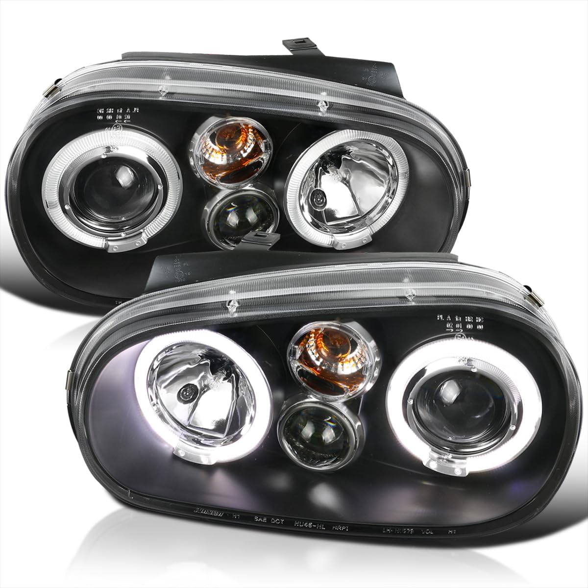 SPEC-D TUNING Black Dual Halo Projector Headlights Compatible with 1999-2006 Volkswagen Golf, Golf GTI VW MK4 Left + Right Pair Headlamps Assembly