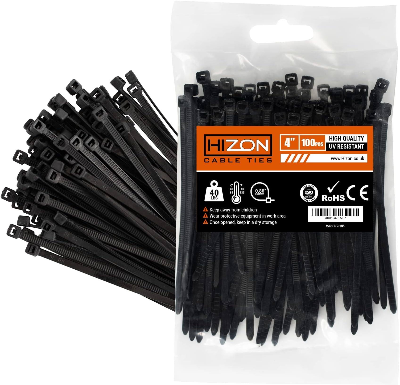 Beshine 100 Pack of Black Cable Ties, 300mm x 7.6mm, 12" Premium Tie