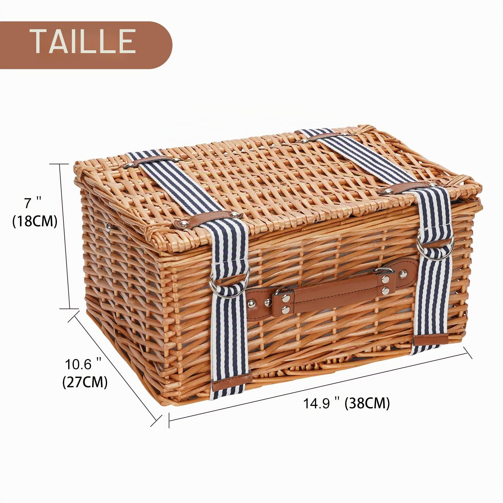 Panier de pique-nique en osier fait à la main pour 2 personnes, avec refroidisseur isotherme et kit de couverts, panier cadeau pour couples, Saint-Valentin, Thanksgiving, anniversaire, mariage, fête