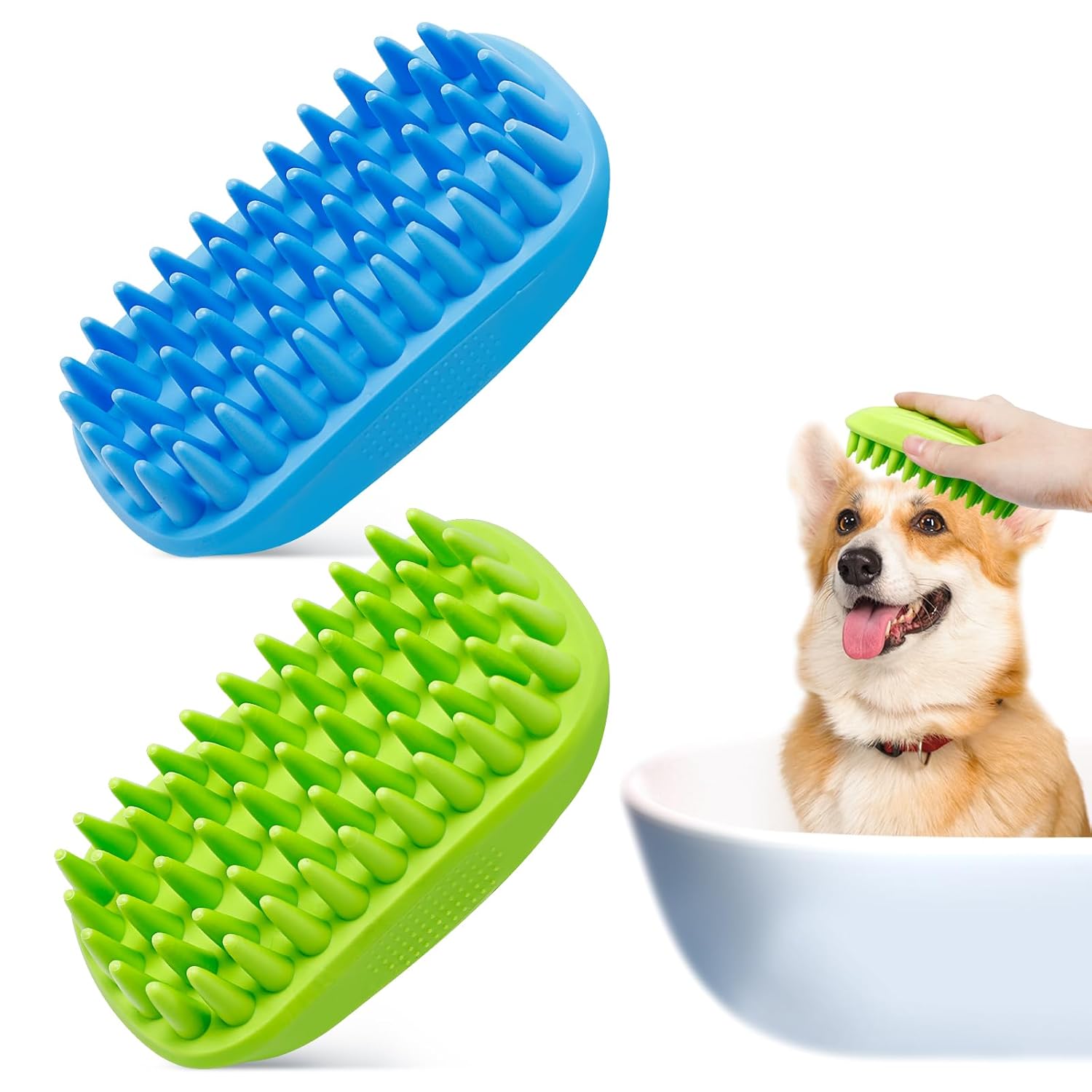 2Pcs Dog Bath Brush,Silicone Shampoo Grooming Brush