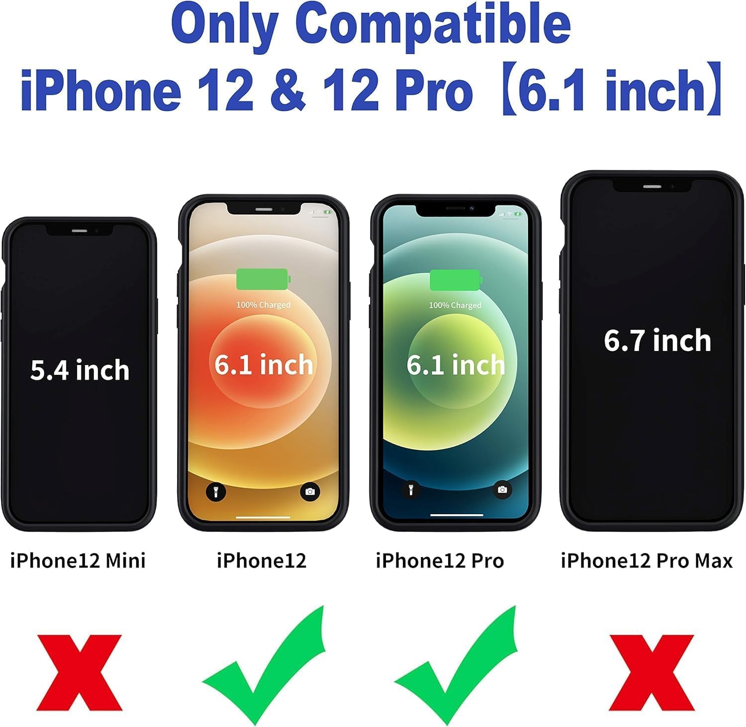 Custodia con batteria per iPhone 12/12Pro, migliorata, 13800 mAh, ultra sottile, portatile, compatibile con iPhone 12/12Pro (6,1 pollici), custodia di ricarica per batteria estesa