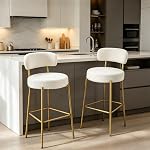 Bar Stools Set of 3, Boucle 24 Inch Modern Counter Height Bar Stools with Backs,Upholstered Barstools with Gold Legs for Kitchen Island, Bar, Cafe