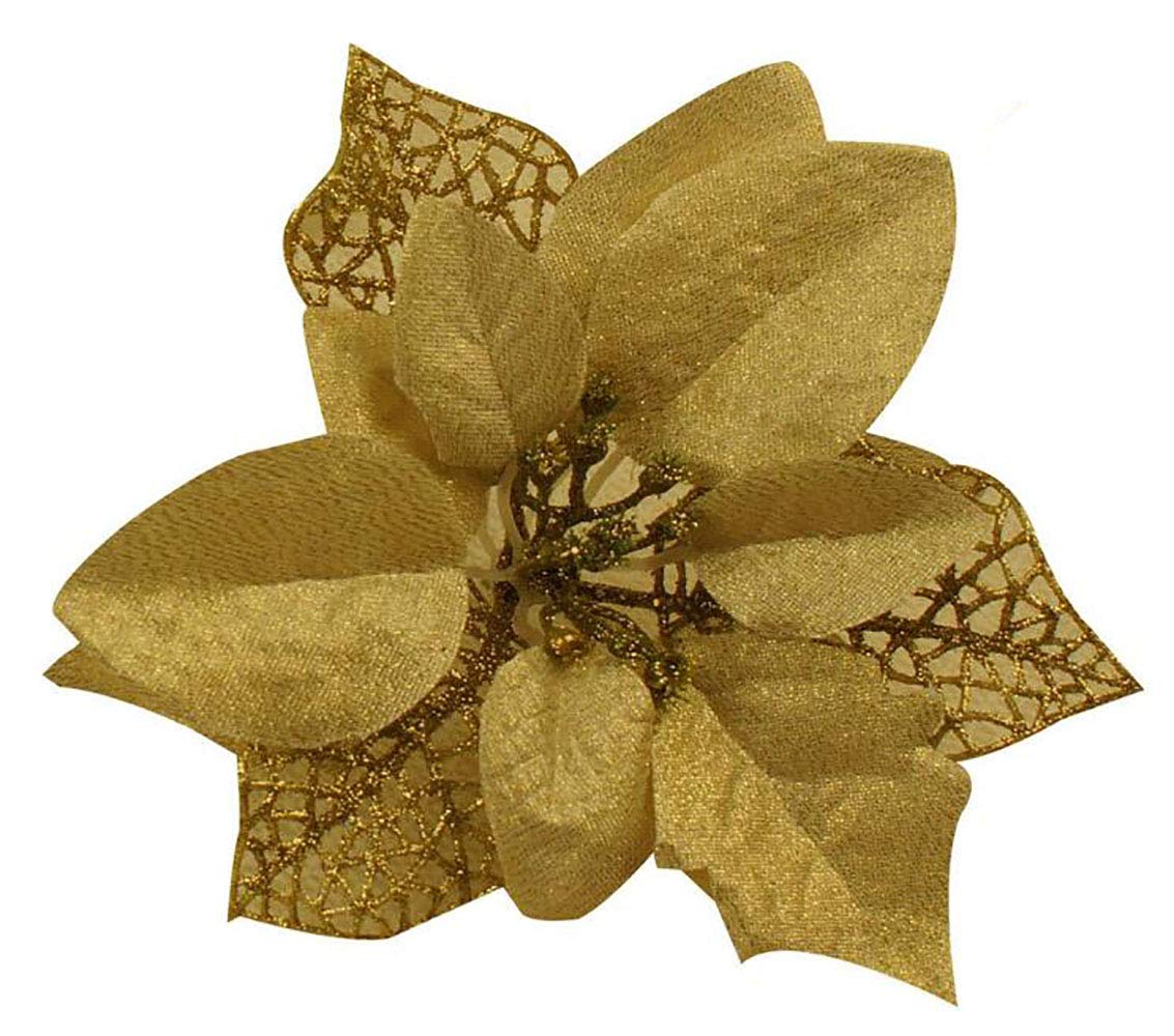 Marolaya 12 Pcs Christmas Tree Decorative Silk Flower Gold Poinsettia Christmas Tree Ornaments